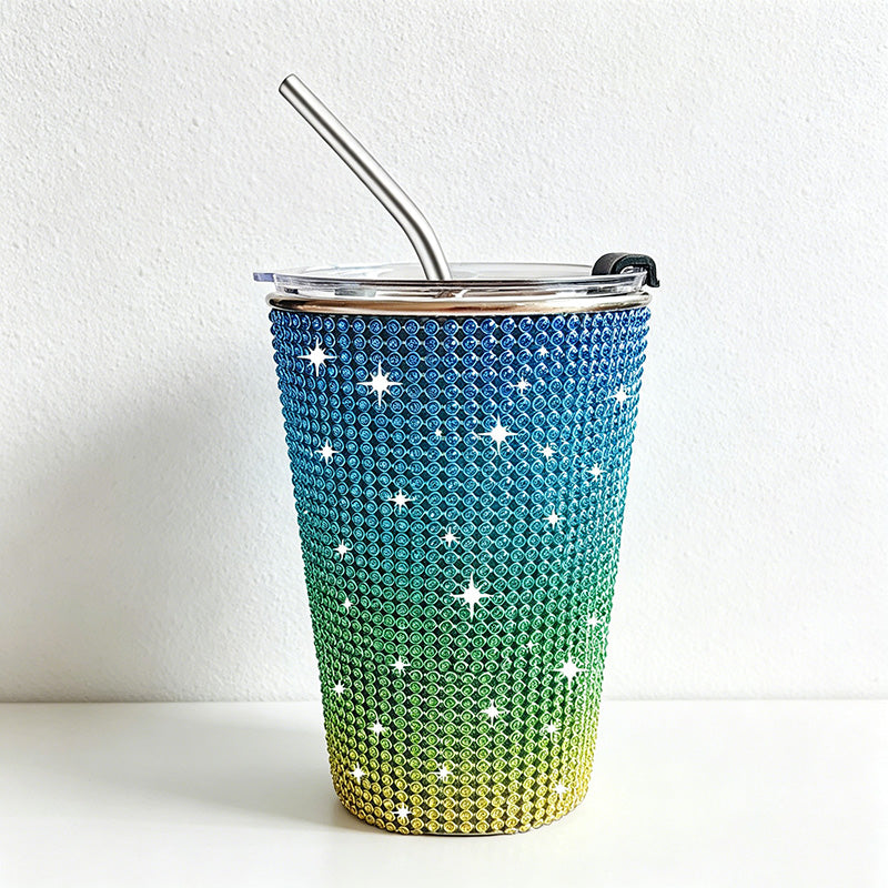CouldNook 17oz Rhinestone Tumbler-Stainless Steel Insulated Straight Body Cup with Straw