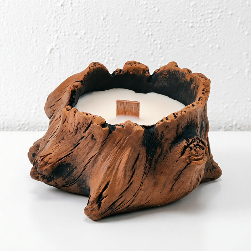 CouldNook Rustic Tree Stump Scented Candle - Crackling Wooden Wick Decor