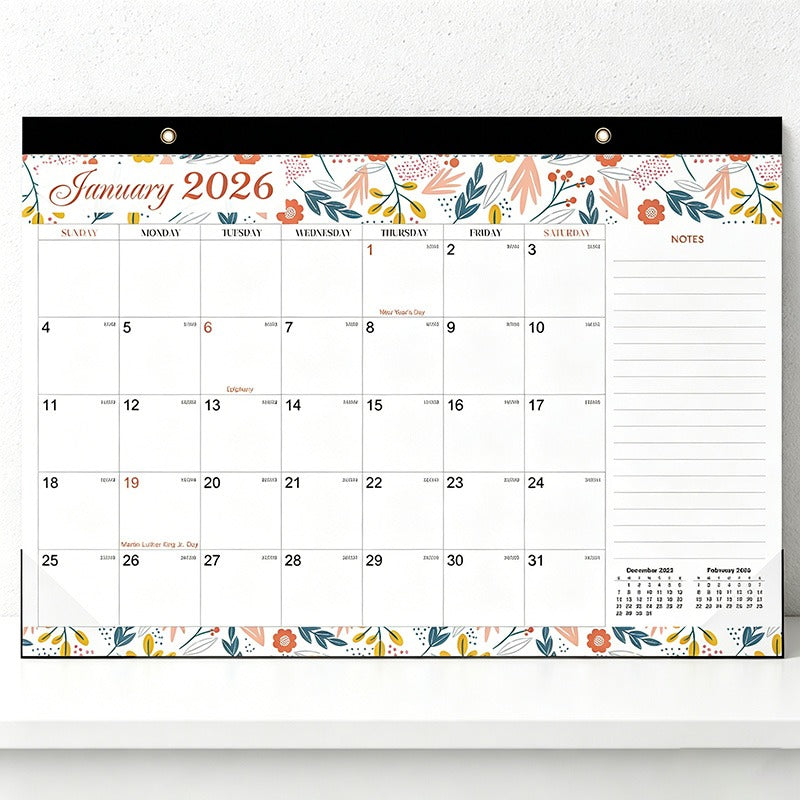 English 2026-2027 Wall Calendar - Floral Art Monthly Planner