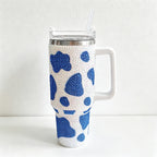 CouldNook 40oz Rhinestone Cow Print Tumbler-Stainless Steel Vacuum Insulated Ice Tumbler with Handle & Straw
