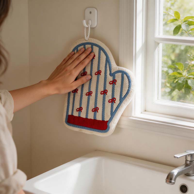 CouldNook Cute Teapot & Mitt Hanging Hand Towel - Soft Coral Fleece
