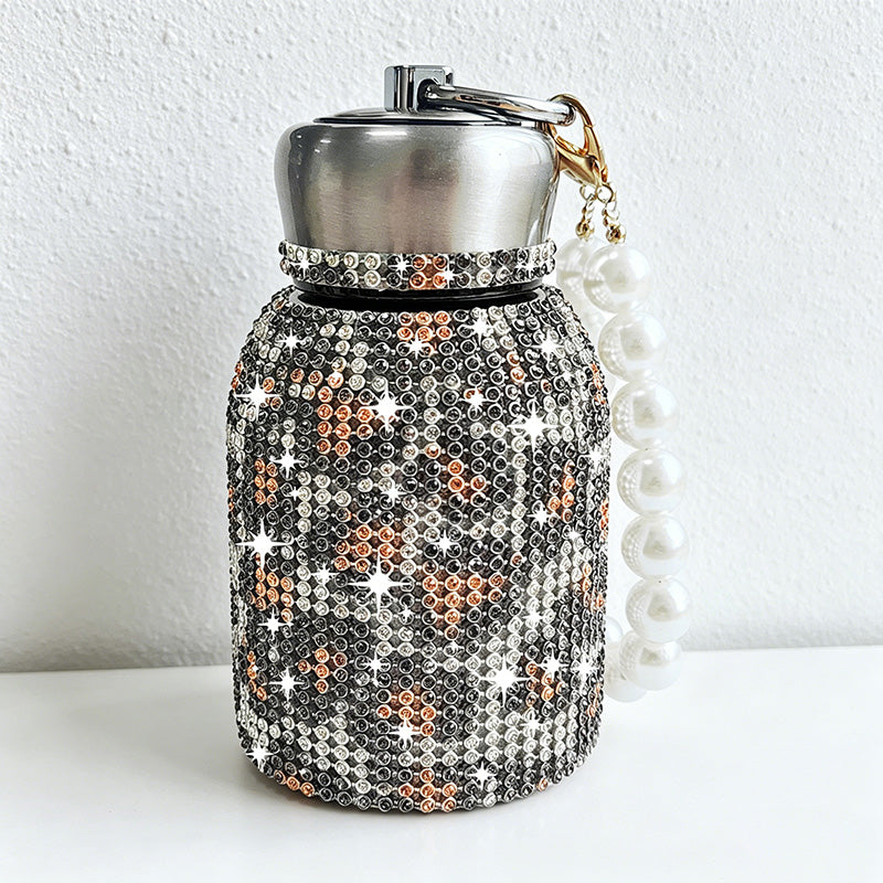 CouldNook 10oz Bling Rhinestone Mini Tumbler - Pearl Handle, Silver Lid (Leopard & Gradient Series)