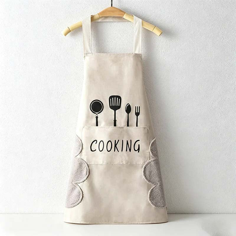 Cooking Utensil Print Waterproof Backband Apron - PVC Kitchen Apron