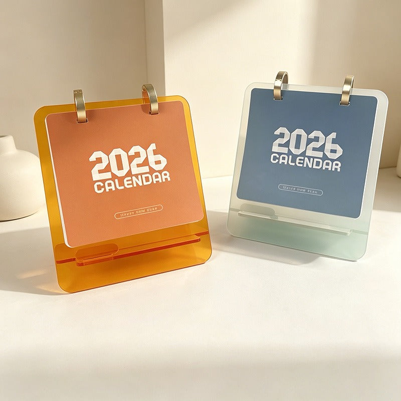 2026 Minimalist Transparent Acrylic Desk Calendar, Freestanding Desktop Decor