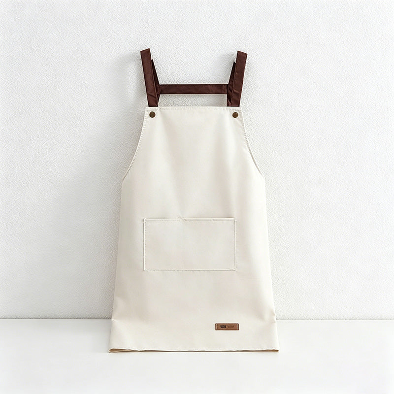 Solid Color with Leather Tag Backband Apron - PVC Waterproof Kitchen Apron