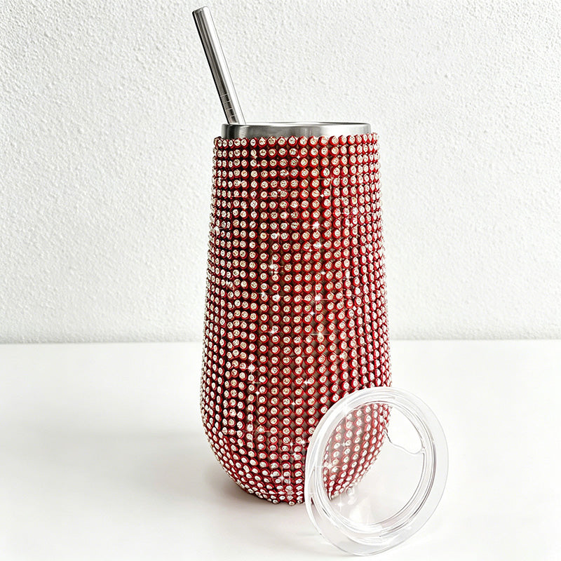 CouldNook Rhinestone Tumblers-6oz Stainless Steel Vacuum Insulated U-Shaped Eggshell Coffee Cup with Straw