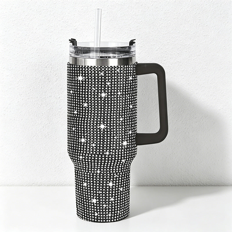 CouldNook 40oz Rhinestone Tumbler-Stainless Steel Vacuum Insulated Ice Tumbler with Handle & Straw