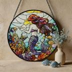 CouldNook Suncatcher-Mermaid Stained Glass Style Glass Sun Catcher Hanging Ornament