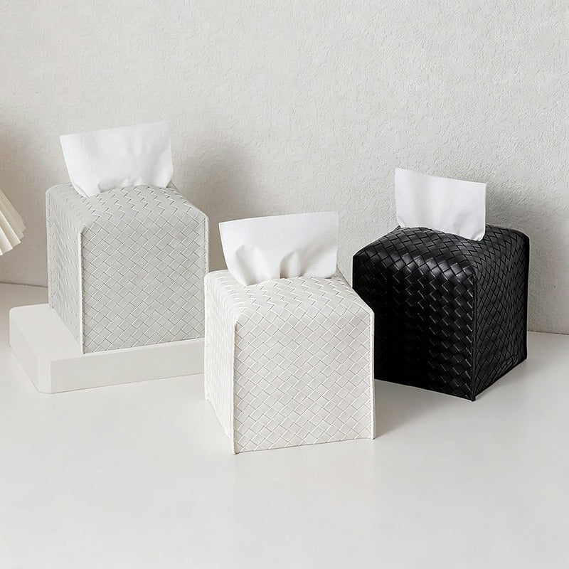 Woven PU Tissue Box - Leather Texture Square Napkin Holder