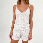 CouldNook Cute Print Cami Top & Shorts Pajama Set - Lace Trim Loungewear