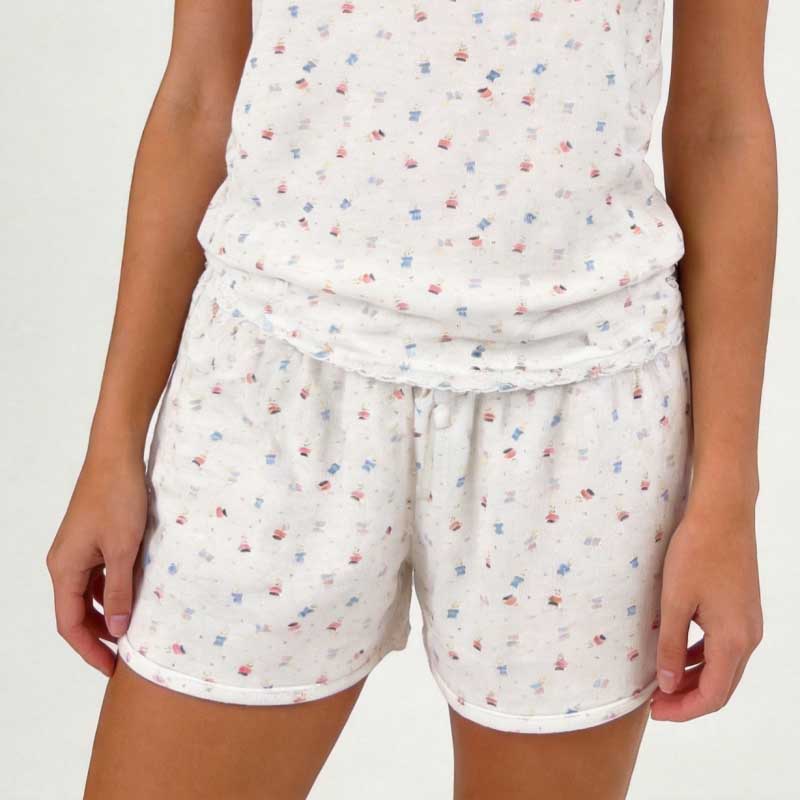 CouldNook Cute Print Cami Top & Shorts Pajama Set - Lace Trim Loungewear