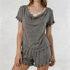 CouldNook Lace Trim Cami-Style Pajama Set - With Built-in Bra