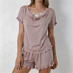 CouldNook Lace Trim Cami-Style Pajama Set - With Built-in Bra