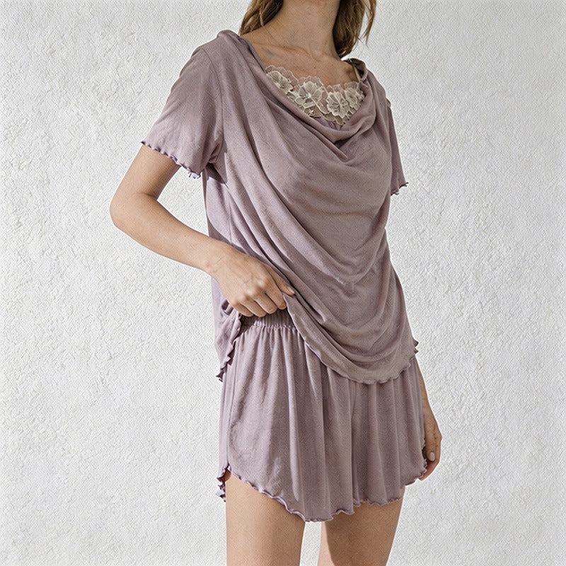 CouldNook Lace Trim Cami-Style Pajama Set - With Built-in Bra