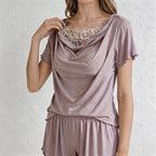 CouldNook Lace Trim Cami-Style Pajama Set - With Built-in Bra