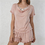 CouldNook Lace Trim Cami-Style Pajama Set - With Built-in Bra