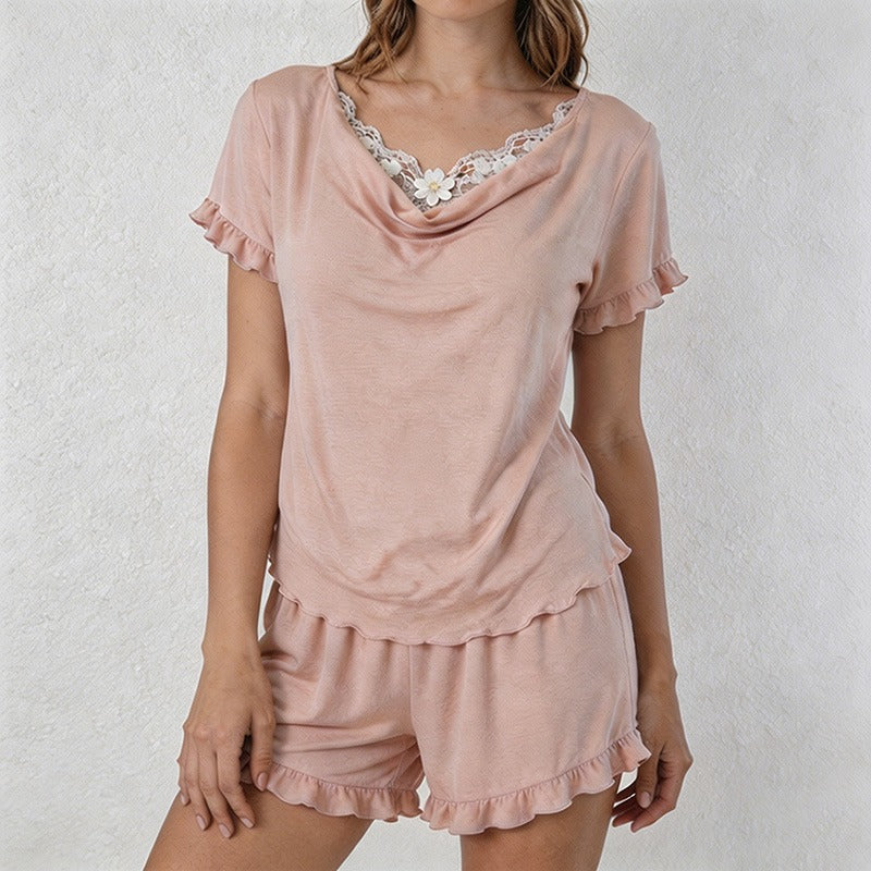 CouldNook Lace Trim Cami-Style Pajama Set - With Built-in Bra