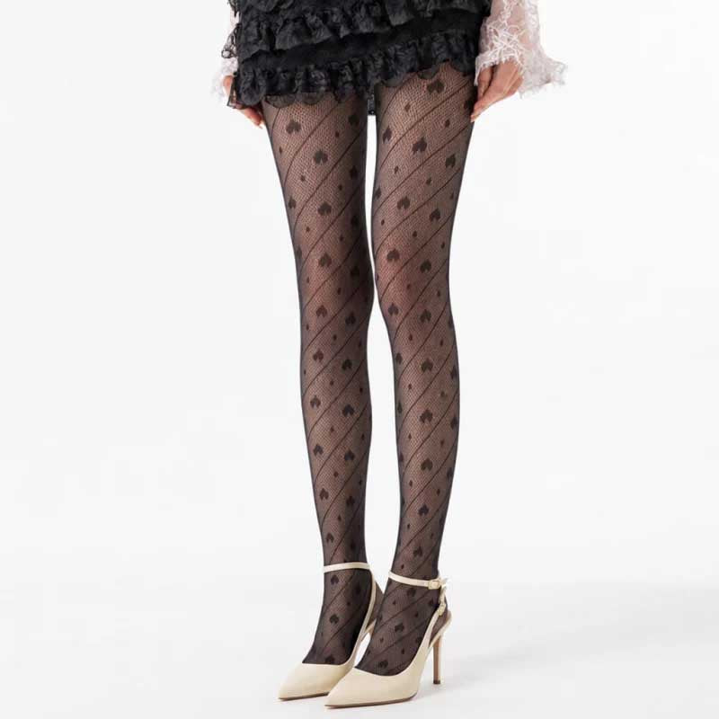 CouldNook Heart Pattern Fishnet Tights - Sexy Hollow Mesh Stockings