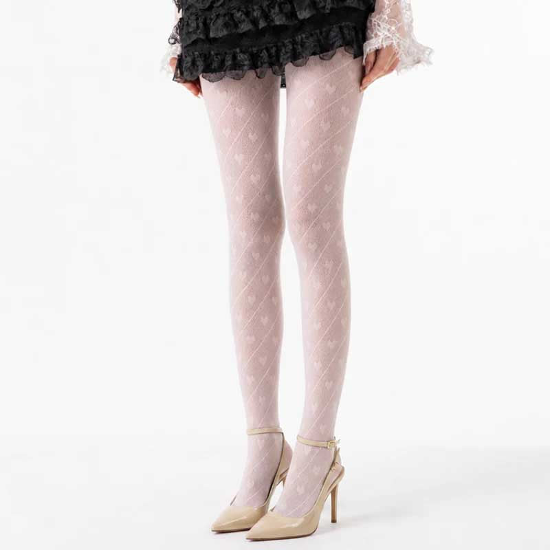 CouldNook Heart Pattern Fishnet Tights - Sexy Hollow Mesh Stockings