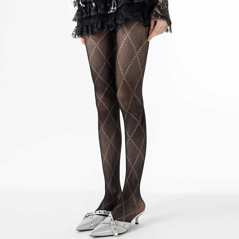 CouldNook Diamond Pattern Hollow Knit Tights - Sheer Stockings
