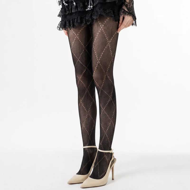 CouldNook Diamond Pattern Hollow Knit Tights - Sheer Stockings