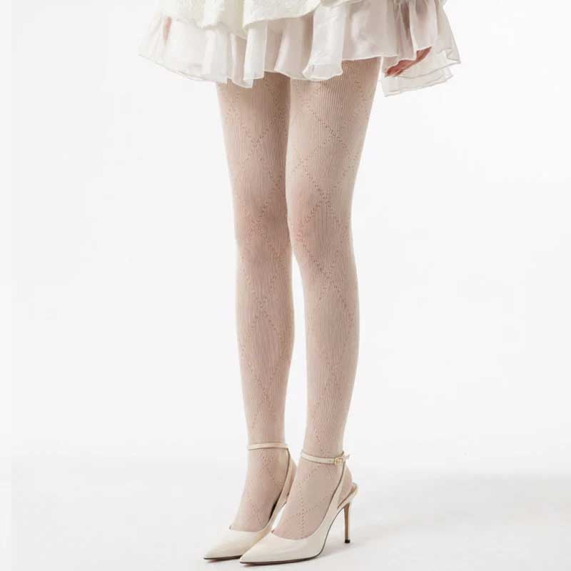 CouldNook Diamond Pattern Hollow Knit Tights - Sheer Stockings