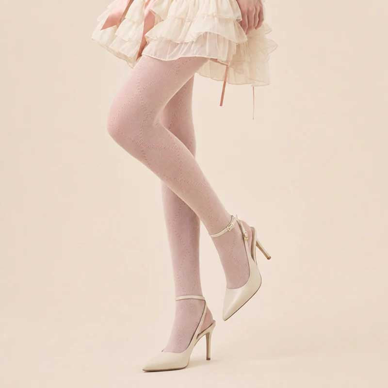 CouldNook Diamond Pattern Hollow Knit Tights - Sheer Stockings