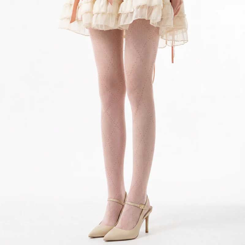CouldNook Diamond Pattern Hollow Knit Tights - Sheer Stockings