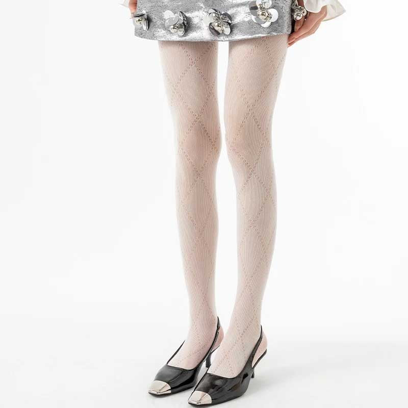 CouldNook Diamond Pattern Hollow Knit Tights - Sheer Stockings
