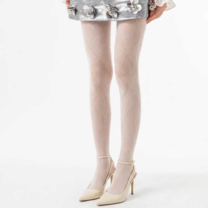 CouldNook Diamond Pattern Hollow Knit Tights - Sheer Stockings