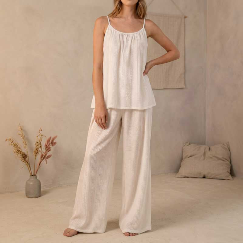 CouldNook French Jacquard Cami & Pants Pajama Set - White Loungewear