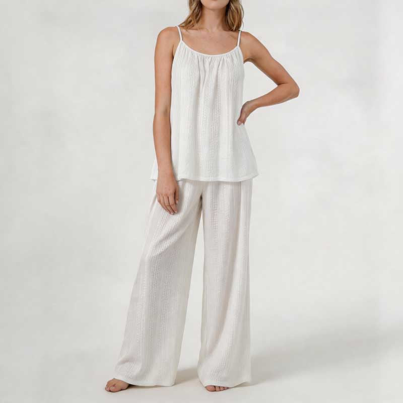 CouldNook French Jacquard Cami & Pants Pajama Set - White Loungewear