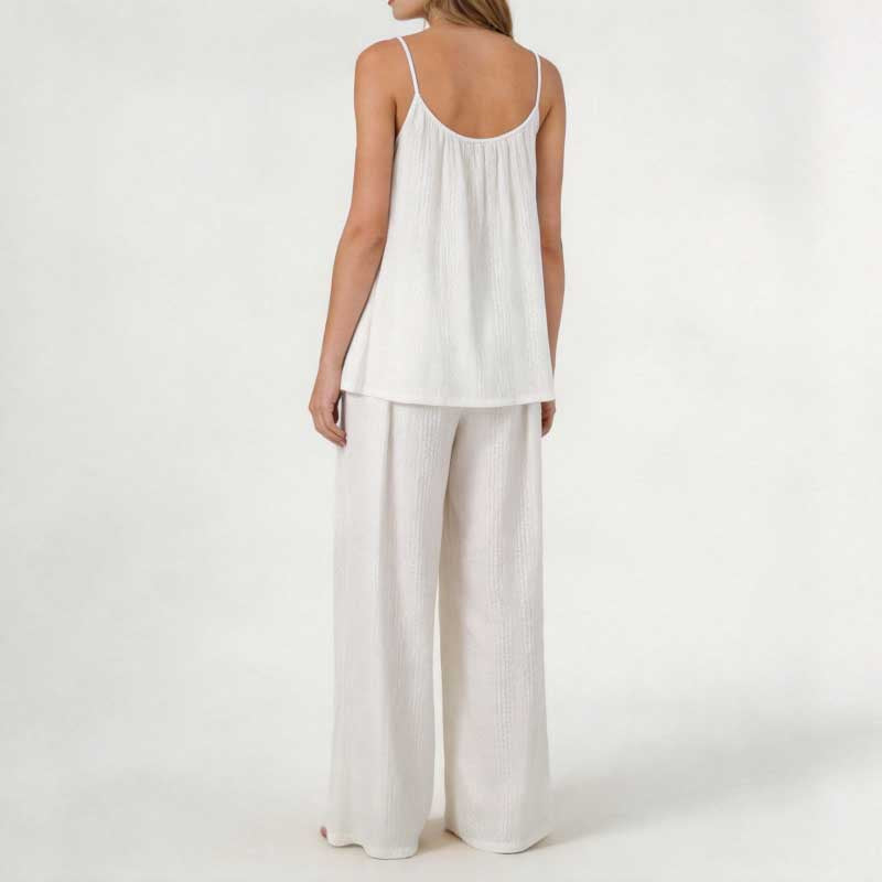CouldNook French Jacquard Cami & Pants Pajama Set - White Loungewear