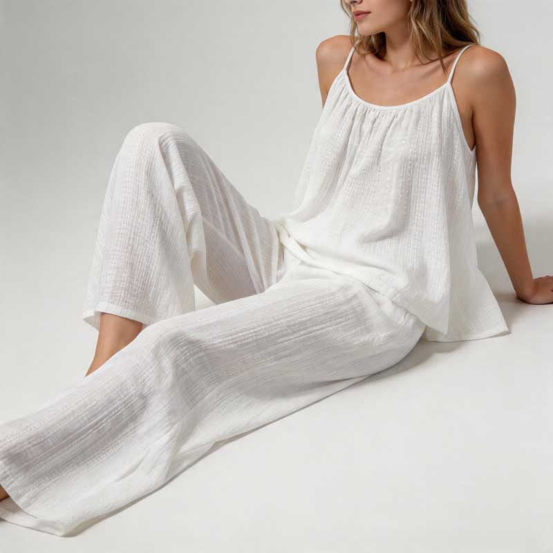 CouldNook French Jacquard Cami & Pants Pajama Set - White Loungewear