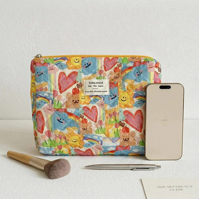 CouldNook Vibrant Quilted Makeup Bag - "Spring Doodle" Aesthetic Travel Pouch