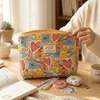 CouldNook Vibrant Quilted Makeup Bag - "Spring Doodle" Aesthetic Travel Pouch