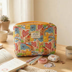 CouldNook Vibrant Quilted Makeup Bag - "Spring Doodle" Aesthetic Travel Pouch