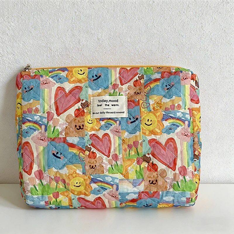 CouldNook Vibrant Quilted Makeup Bag - "Spring Doodle" Aesthetic Travel Pouch