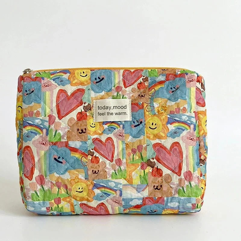 CouldNook Vibrant Quilted Makeup Bag - "Spring Doodle" Aesthetic Travel Pouch