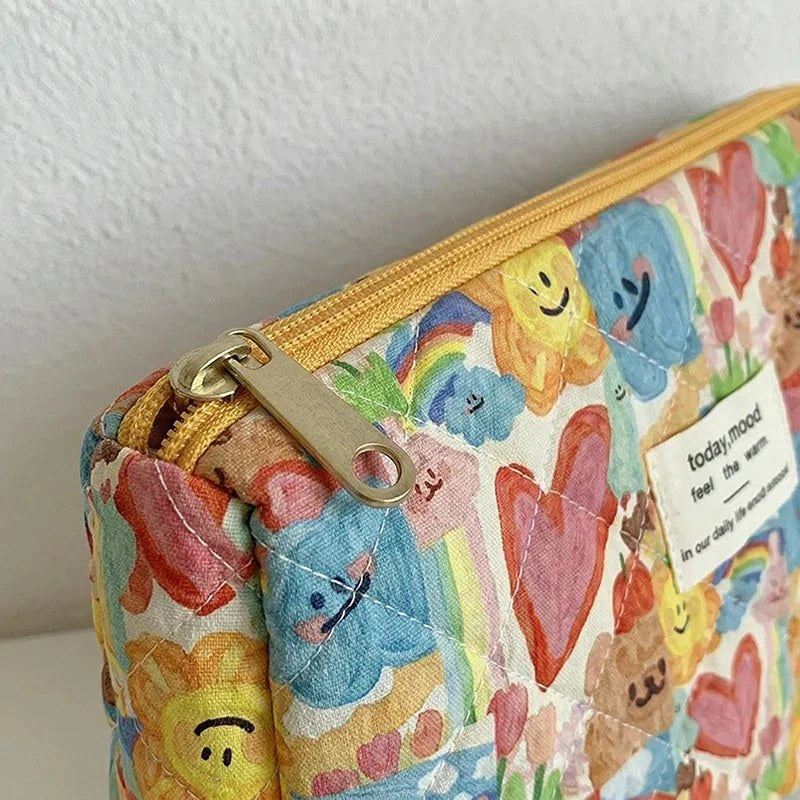 CouldNook Vibrant Quilted Makeup Bag - "Spring Doodle" Aesthetic Travel Pouch