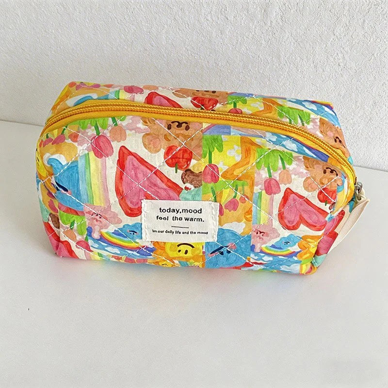 CouldNook Vibrant Quilted Makeup Bag - "Spring Doodle" Aesthetic Travel Pouch
