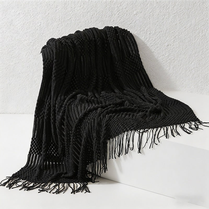 CouldNook Nordic Chunky Knit Throw Blanket - Faux Cashmere Bobble Blanket with Tassels