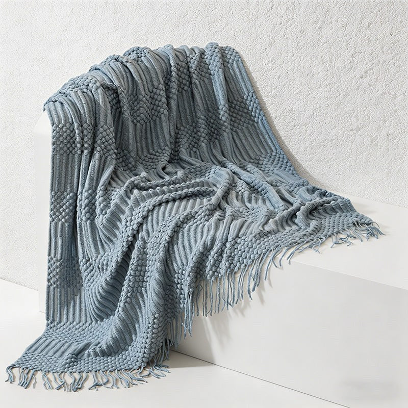 CouldNook Nordic Chunky Knit Throw Blanket - Faux Cashmere Bobble Blanket with Tassels