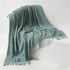 CouldNook Nordic Chunky Knit Throw Blanket - Faux Cashmere Bobble Blanket with Tassels