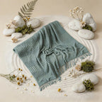 CouldNook Nordic Chunky Knit Throw Blanket - Faux Cashmere Bobble Blanket with Tassels