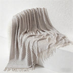CouldNook Nordic Chunky Knit Throw Blanket - Faux Cashmere Bobble Blanket with Tassels