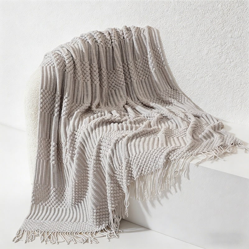 CouldNook Nordic Chunky Knit Throw Blanket - Faux Cashmere Bobble Blanket with Tassels