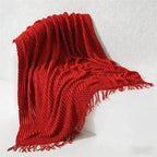 CouldNook Nordic Chunky Knit Throw Blanket - Faux Cashmere Bobble Blanket with Tassels