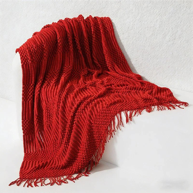 CouldNook Nordic Chunky Knit Throw Blanket - Faux Cashmere Bobble Blanket with Tassels