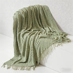 CouldNook Nordic Chunky Knit Throw Blanket - Faux Cashmere Bobble Blanket with Tassels